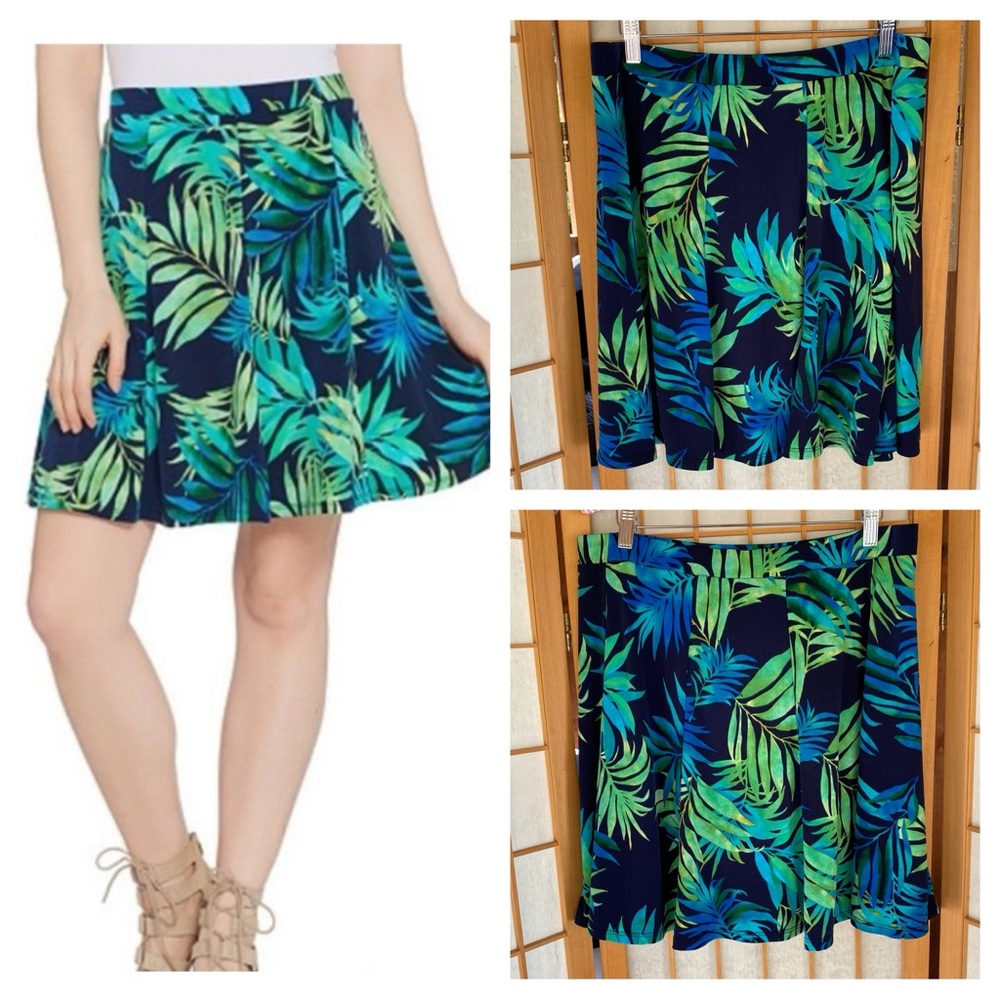 Susan Graver Tropical Leaf Print Stretch Skirt/Skort SZ L